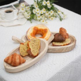 Set of 2 Handcrafted Natural Wood Leaf-Shaped Trays with Handles