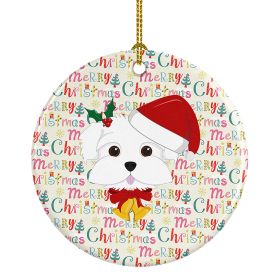 Maltese Merry Christmas Ceramic Ornament Christmas Tree Hanging Decorations for Home Christmas Holiday, Party, Gift, 3 in, Multicolor