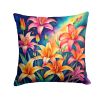 Colorful Lilies Throw Pillow Machine Washable, Indoor Outdoor Decorative Pillow for Couch, Bed or Patio, 14Hx14W