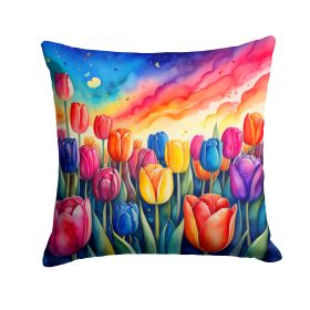 Colorful Tulips Throw Pillow Machine Washable, Indoor Outdoor Decorative Pillow for Couch, Bed or Patio, 14Hx14W