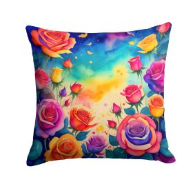 Colorful Roses Throw Pillow Machine Washable, Indoor Outdoor Decorative Pillow for Couch, Bed or Patio, 14Hx14W