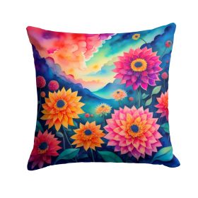 Colorful Dahlias Throw Pillow Machine Washable, Indoor Outdoor Decorative Pillow for Couch, Bed or Patio, 14Hx14W