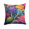 Colorful Ornamental Kale Throw Pillow Machine Washable, Indoor Outdoor Decorative Pillow for Couch, Bed or Patio, 14Hx14W