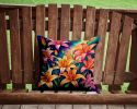 Colorful Lilies Throw Pillow Machine Washable, Indoor Outdoor Decorative Pillow for Couch, Bed or Patio, 14Hx14W