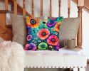 Colorful Anemones Throw Pillow Machine Washable, Indoor Outdoor Decorative Pillow for Couch, Bed or Patio, 14Hx14W