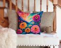 Colorful Dahlias Throw Pillow Machine Washable, Indoor Outdoor Decorative Pillow for Couch, Bed or Patio, 14Hx14W