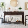 Classic Retro Style Console Table with Three Top Drawers and Open Style Bottom Shelf, Easy Assembly (Espresso)