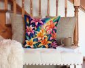 Colorful Lilies Throw Pillow Machine Washable, Indoor Outdoor Decorative Pillow for Couch, Bed or Patio, 14Hx14W