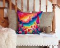 Colorful Celosia Throw Pillow Machine Washable, Indoor Outdoor Decorative Pillow for Couch, Bed or Patio, 14Hx14W