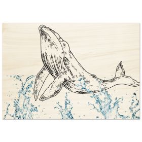 Wood Print Wall Art Graceful Whale Leap Design By HadiArts (size: 24x24)