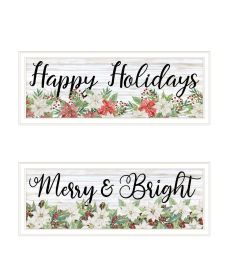 Trendy Decor 4U "Merry & Bright Holiday; Happy Holidays to YOU" Framed Wall Art for Living Room, Wall Art Print for Home Decor (Color: as Pic)