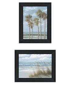 Trendy Decor 4U "Winds of the ocean blowing the Palm Trees and Sea Oats" Framed Wall Art for Living Room, Wall Art Print for Home Decor (Color: as Pic)