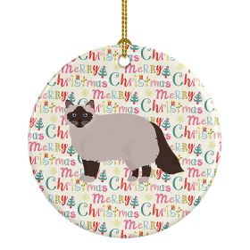 Birman Cat Christmas Ceramic Ornament Christmas Tree Hanging Decorations for Home Christmas Holiday, Party, Gift, 3 in, Multicolor (Default: Default)