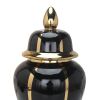 Black Linear Gilded Ginger Jar with Removable Lid